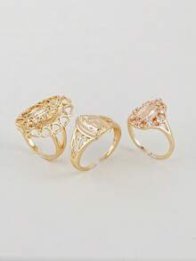 3pcs Vintage Cubic Zirconia Virgin Mary Ring Set, Suitable For Women's Daily, Party, Religious Events, Catholic Religious Gift - Yellow Gold - View 4