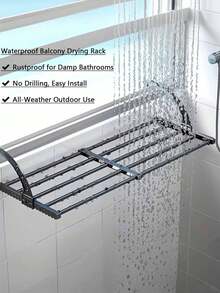 1pc Foldable Telescopic Metal Drying Rack, Radiator Drying Rack, Balcony Hanging Rack, No-Drill Wall-Mounted Carbon Steel Drying Rack, Thickened Load-Bearing Rust-Proof, Multi-Bar Partition Design, Can Hang Clothes, Clothes Hanger Rack, Suitable For Bay Window, Balcony Installation, One No-Drill Anti-Slip Stainless Steel Indoor/Outdoor Universal Radiator Drying Rack - Multicolor - View 10