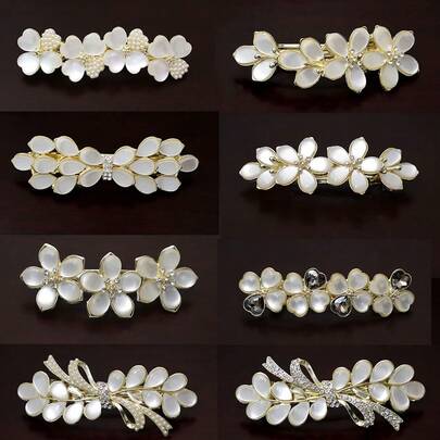 1 pièce Grand clip de printemps minimaliste avec fleur et faux œil de chat, accessoire pour cheveux pour queue de cheval, adulte, pinces à cheveux, été, vacances, voyage