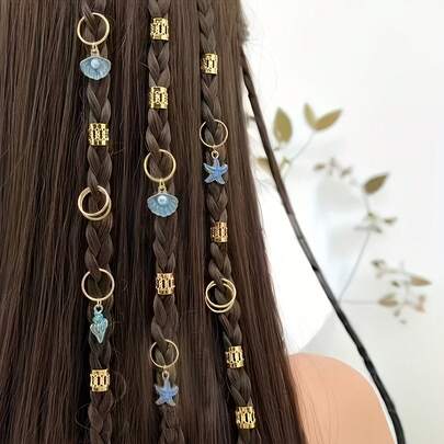 18件套海星贝壳发饰，波西米亚风发饰 - 海洋主题编织发饰，完美适用于夏季节日、派对、舞会和日常佩戴