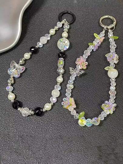 1pc שרוך טלפון עם חרוזים קריסטל, רצועת יד אלגנטית לטלפון, מצלמה, אביזר בסגנון תוספות