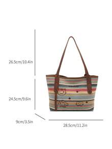 Fashionable Rainbow Striped Woven Tote Bag, Versatile Women Handbag For Beach Vacation - Multicolor - View 2