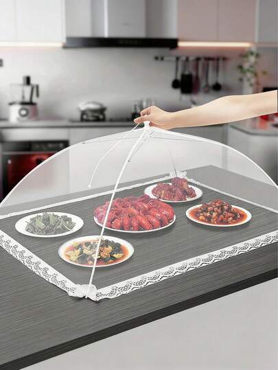 Tấm lưới dày cỡ lớn dùng để đậy thức ăn - Phụ kiện nhà bếp tiện dụng, chống bụi với viền ren thời trang, ngăn côn trùng tiếp xúc với thức ăn hiệu quả, thích hợp cho tiệc nướng ngoài trời và các sự kiện tại nhà.