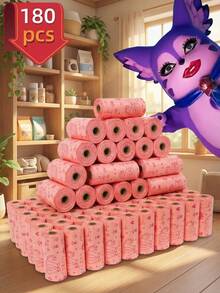 180个装宠物粪便袋，可爱卡通图案狗便袋 - 防漏PET材质垃圾处理可堆肥狗便袋 - 适用于猫狗的防漏宠物粪便袋，清洁用品 - 彩色 - 查看 1