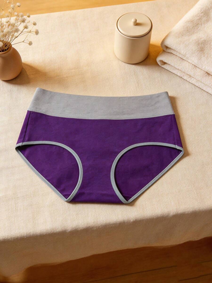 1 chiếc quần lót cạp cao bằng cotton dành cho nữ, mềm mại, che phủ toàn diện, thoáng khí, co giãn, cỡ S-XXL. - Màu tím  Violet - Xem 1