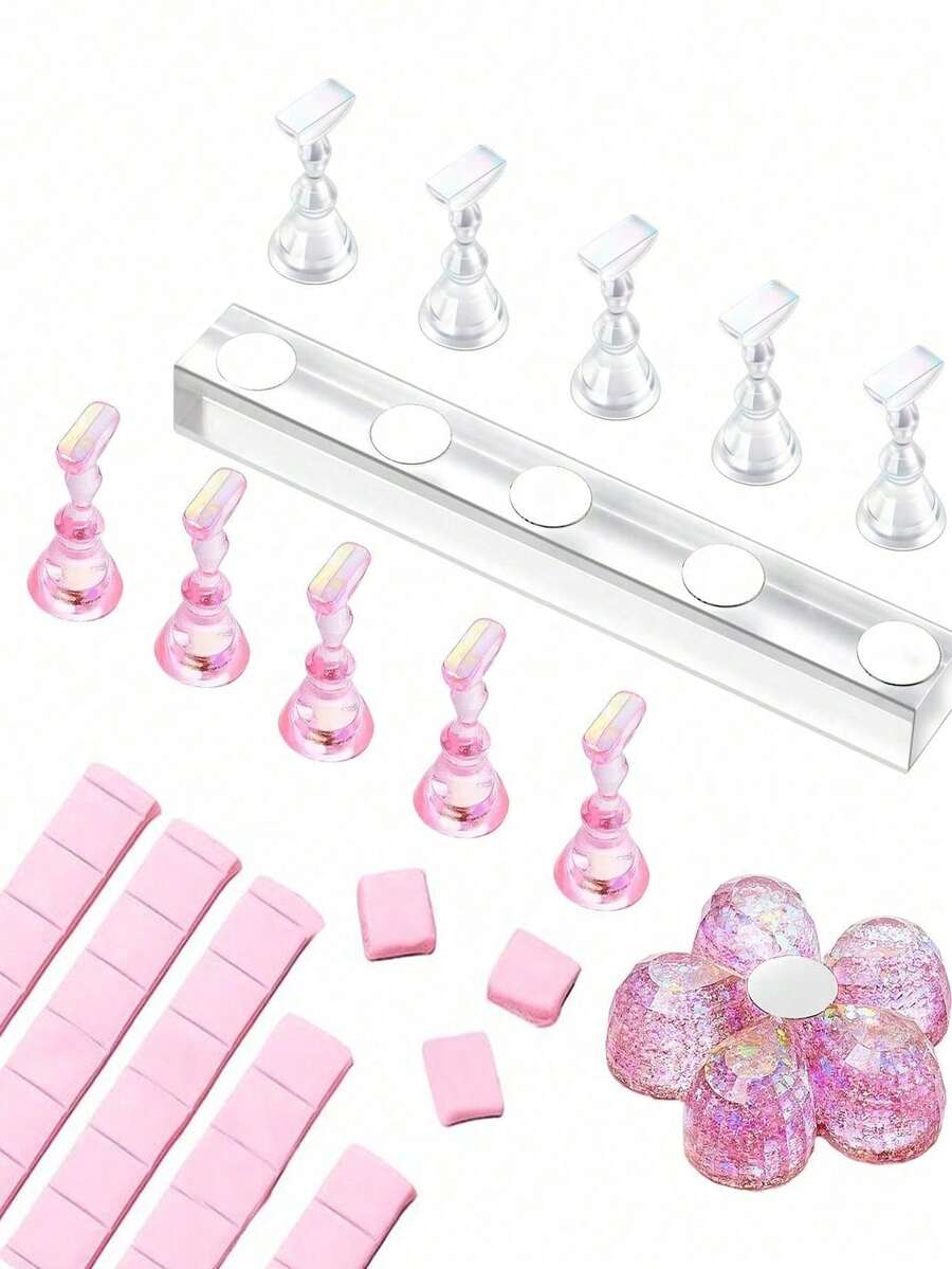 磁性美甲展示架 | 压感式美甲练习支架 | 含可重复使用的粘土 | 适合家庭美甲沙龙DIY、旅行必备、母亲节礼物