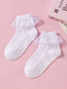 5/1 Pair Girls/Baby Girls Spring/Summer Versatile Socks, Cute Sweet Princess Style Embroidered Lace Trim Socks, Fashion Casual Breathable Soft Comfortable Colorful Short Socks, Suitable For School, Dance Performance, Party, Leisure Activities - Multicolor - View 11