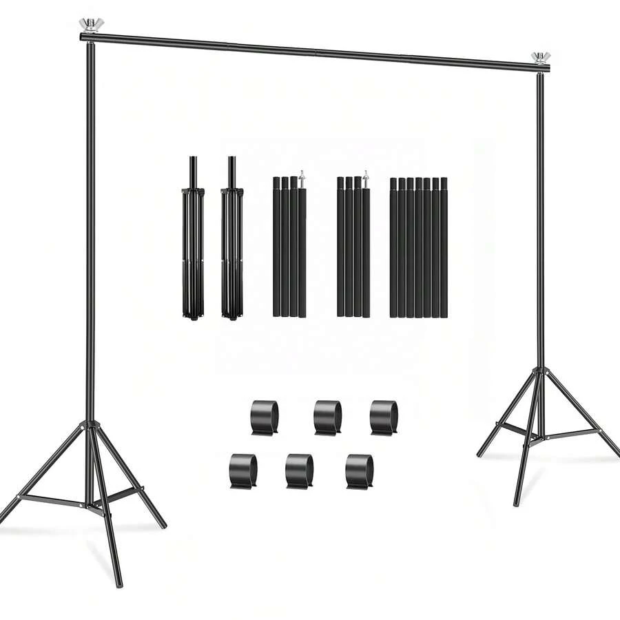 Backdrop Stand 10x7ft(WxH) Photo Studio Adjustable Metal Background Stand ,Balloon Arch Support Kit With 4 Crossbars, 4 Backdrop Clamps, Parties Wedding Events Decoration - Black - View 1