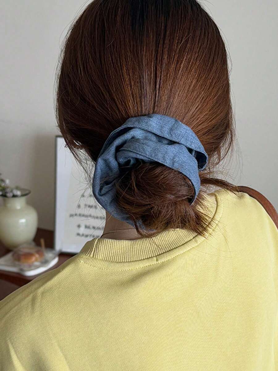 Retro Denim Scrunchie, koreanischer minimalistischer Stoff Scrunchie für Frauen, weicher Stoff Haargummi, eleganter Dutt Halter Reise Accessoires - Verschiedenfarbig - Übersicht 1