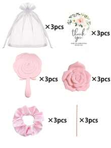 18/6/1件套婚礼派对礼品套装，优雅伴手礼套装，派对装饰，包含花朵发夹、花朵手镜、发圈、感谢卡、白色欧根纱袋，伴娘礼物，派对回礼，适合婚礼、生日、新娘送礼会，也是送给同事、朋友和家人的绝佳礼物。 - 多色 - 查看 13