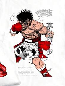 Pure Cotton Mens Anime T Shirt Featuring Dynamic Boxing Art For Otaku Fans And Anime Enthusiasts With Unique Flair And Geek Groove Style Casual Streetwear For Fashion Forward Men - trắng - Xem 2