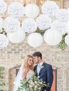 Conjunto de 12 peças para decoração de casamento, incluindo bolas de flores de papel e bolas de pelúcia para festas de casamento, fundo para festas, decoração de flores de papel, adereços para cenários, decoração externa, decoração suspensa, decoração de mesa, ideal para casamentos, festas de aniversário, decoração de casa, decoração de quarto de noivos, cenário para fotos e aniversários. - multicolorido - Ver 5