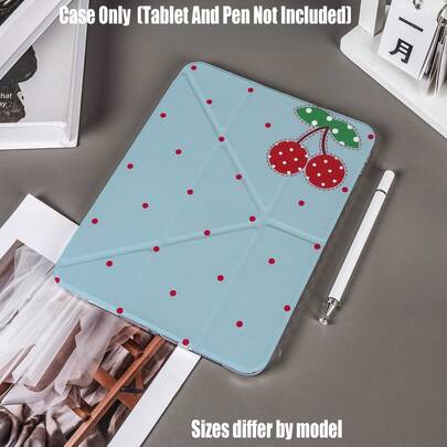 亚克力Y型折叠高透明平板电脑保护套，带笔槽，可爱波点樱桃图案设计，兼容iPad Mini 4/5、Mini 6/7、5/6/8、Air 1/2/3（10.2/10.5英寸通用版）、Air 4/5/6/7、Pro 11/12.9英寸所有版本、第10/11代、Air 13英寸、Pro 13英寸、Galaxy Tab S6Lite/S7/S8/S9/S10系列/A8/A9/A9+所有尺寸