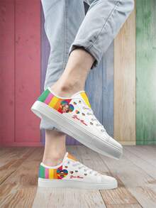 Men's Custom LGBTQ Pride Month Low Top Sneakers, Personalized Photo & Name Rainbow Striped, Plus Size Lace-Up Shoes For Couples Pride Parade Gifts - Black - View 7