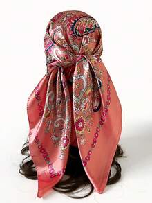 1pc Fashion Headscarf, Hiphop Style Paisley Print 90cm Faux Silk Scarf - Multicolor - View 5