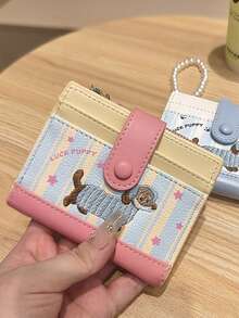 1PC 腊肠犬女士钱包 - 可爱的腊肠犬设计，拉链，金色五金，腊肠犬印花 - 小巧的卡包和零钱包，大容量短款钱包，可爱零钱包，生日礼物，女士钱包，迷你钱包，小钱包，可爱女士钱包。 - 彩色 - 查看 4