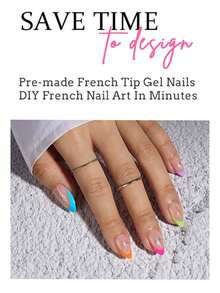 150片装短款杏仁形假指甲套装 - 5种不同时尚配色，哑光法式假指甲，软胶人造指甲，15种尺寸，易于DIY，沙龙美甲装饰配件，适合女孩和女士，可作为夏季送给女性的礼物 - 彩色 - 查看 3