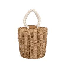 2026New Product Korean Style Beaded Straw Tote Bag Women, Handmade Woven Bucket Bag With Pearl Accents, Aesthetic Summer Beach Bag, Boho Small Handbag Commuting, Unique Niche Design Woven Purse, Garden Party Travel Bag & Mother's Day 15cmx12cm - 米白色 - 查看 6