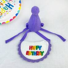可调节宠物生日庆祝“生日快乐”针织英式刺绣蕾丝生日围巾/帽子，适合猫狗 - 紫色 - 查看 7
