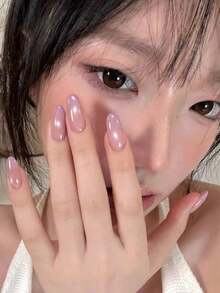 10片/套 手工制作 Y2K 3D 凝胶杏仁淡紫色法式压贴美甲，带有淡紫色水晶猫眼和渐变设计，粉色少女风格，完美贴合的亚克力假指甲套装，包括1瓶果冻胶和1个指甲锉，可爱的手工美甲用品，适合女性和女孩日常派对和聚会使用。 - 紫丁香色 - 查看 3