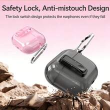 Secure Lock Clear Earbuds Case For AirPods 4 / Pro 2 / Pro 3, Shockproof TPU Protective Cover With Carabiner - View 1
