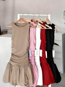 Đầm ngắn màu đỏ không tay cổ tròn thanh lịch dành cho nữ của DEAR MOLLY, thích hợp để mặc nhiều lớp như trang phục trang trọng, tuyệt vời cho các buổi đi chơi, tiệc tùng, hẹn hò mùa xuân. - Màu Khaki - Xem 5