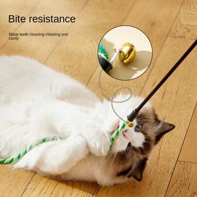 Realistic Feather Interactive Cat Toy With Ribbon & Bell, Cat Wand Toy, Cat Supplies Accessories