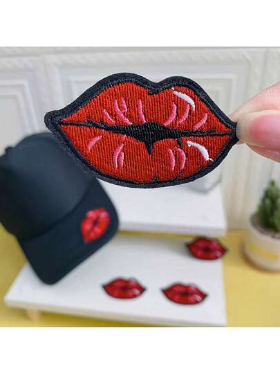 2-Pack Bright Red Lip Iron-On Transfers - Cartoon Style Embroidery Patterns, Black Outline And Pink Accents, Easy To DIY Decorate Hats, Clothing, Bags, Jeans - Durable Fabric Patches, Suitable For Customization, Clothing Decoration, Fun Designs, High-Quality Transfers, Fashion Accessories, Fashion Enthusiasts, Bag Decorations, Fun Decorations, Long-Lasting Adhesive, Fashion Lovers