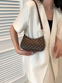 Minimalist Textured Chain Crossbody Bag, New Fashionable High-Quality Allover Print Small Shoulder Bag For Women - Coffee - View 5