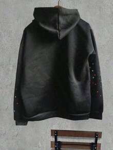 Male And Female NeutralMen's Cartoon Character Print Long Sleeve Casual Hooded Sweatshirt,Spider Web Print Hoodies Men Gothic Punk Long Sleeve Sweatshirts Pants Streetwear Autumn Casual Hop Loose Pullovers-Tailoring Suitable Men Suitable Autumn And Winter OrnamentalWarm And Comfortable - màu đen - Xem 2