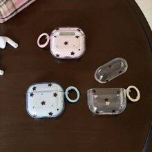 Translucent Starry Powder Blue Rice + Hoop Earphone Case, Compatible With Apple 4 Case Fashionable Women's Earphone Case / Minimalist Earphone Case - 白色 - 查看 4