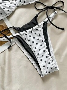 Women's Retro Polka Dot And Striped Bikini Swimsuit, Casual And Fashionable For Vacation, Music Festivals, Cup Races, Kentucky Derby, Summer Beach. - 黑色 - 查看 7