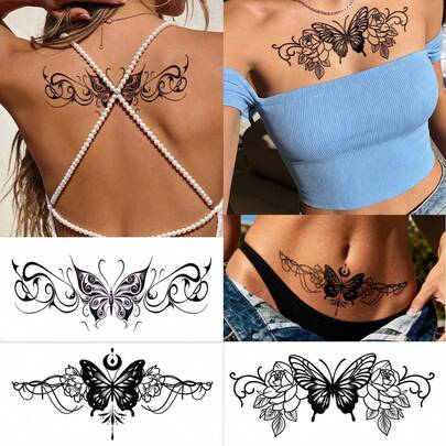 Autocollants de tatouage temporaire romantique de printemps avec papillons et fleurs - Style Y2K, convient pour le poignet, la cheville, l'épaule, le cou, la clavicule, imperméable, décalcomanies de tatouage réalistes pour le DIY, l'anime, le carnaval, les festivals de musique, la Saint-Valentin, les cadeaux de fête