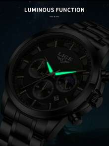 LIGE Men's High-End Watch Waterproof Luminous Quartz Watch Stainless Steel Strap Unique Dial Design Fashionable Men's Watch - Black - View 7