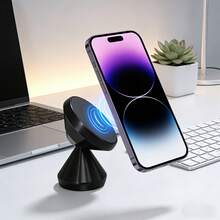 Rhombus Texture Magnetic Car Phone Holder, 360° Swivel Ball Head, Strong Magnet Stable, Universal For Car Dashboard, Black Anti-Slip - Black - View 5