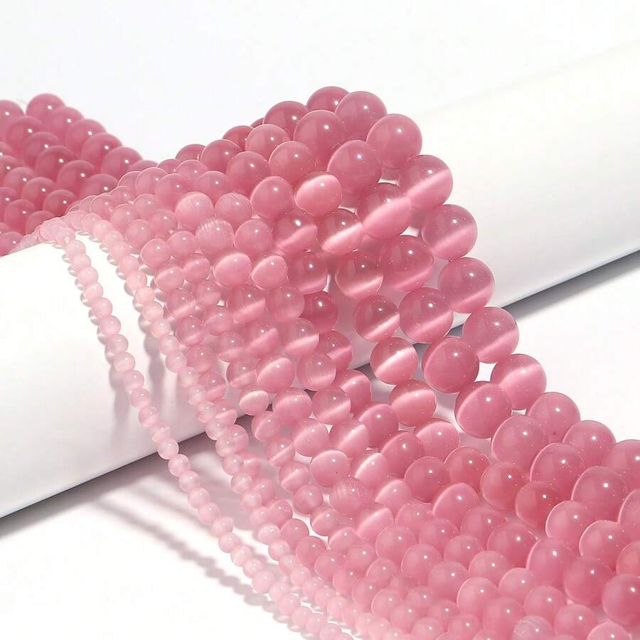 1 Strand Pink Cat's Eye Loose Beads DIY Beaded Cat's Eye Round Beads Cat's Eye Loose Beads DIY Necklace Jewelry Bracelet Accessories - Pink PK - View 1