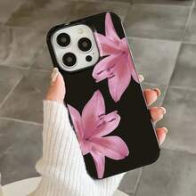 Black Lotus Petal Design Phone Case, Suitable As Birthday Or Christmas Gift For Girlfriend, Daughter, Couples, Teens - Black - View 3