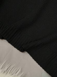Pullover Wanita Longgar Kasual Warna Polos Leher Bulat Oversized Lengan Pendek Semi-Transparan, Musim Semi/Panas Hitam - Hitam - View 5