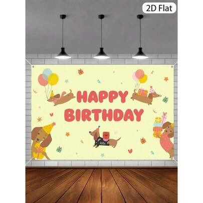1件可爱腊肠犬生日派对背景布，萌萌腊肠犬图案生日派对悬挂装饰，一周岁生日派对悬挂背景布，生日快乐装饰布，户外生日派对装饰悬挂布，生日派对拍照道具，婴儿派对，生日装饰，生日。