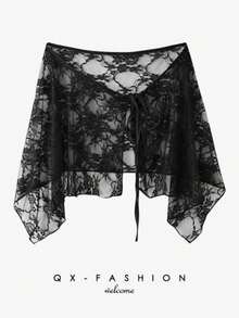 透视网纱瑜伽罩裙，蕾丝泳装遮臀裙，女士沙滩裹身裙 - 彩色 - 查看 7