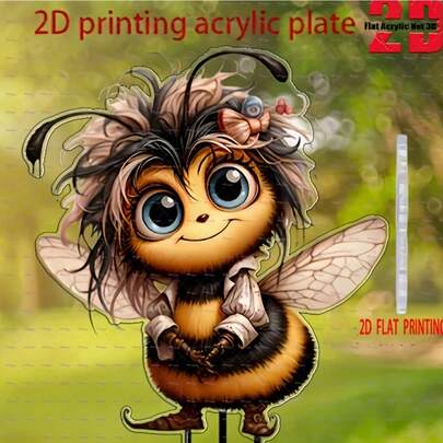 2D Flat, 1pc Cute Bee Acrylic Garden Stake, Animal Themed Yard Decor, Outdoor Garden Holiday Decoration, Bohemian Style