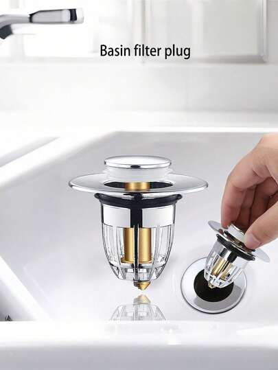 1个不锈钢弹簧式水槽排水塞，带毛发收集器，防异味浴缸排水盖，浴室水槽排水过滤器，按压式水槽塞，浴室配件，防堵塞弹簧式排水塞，防异味按压式，浴室管道配件，酒店/宿舍/家庭浴室用品