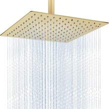 Midanya Cabezal de ducha de lluvia cabezal de ducha de lluvia grande de acero inoxidable de alta presión cabezal de ducha cuadrado tipo cascada para baño montaje en techo o pared oro cepillado 12 - 3048 cm - Ver 1