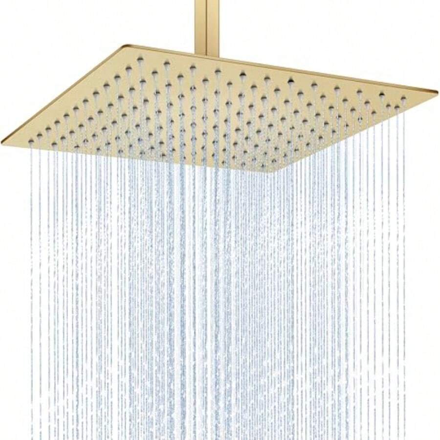 Midanya Cabezal de ducha de lluvia cabezal de ducha de lluvia grande de acero inoxidable de alta presión cabezal de ducha cuadrado tipo cascada para baño montaje en techo o pared oro cepillado 12 - 3048 cm - Ver 1