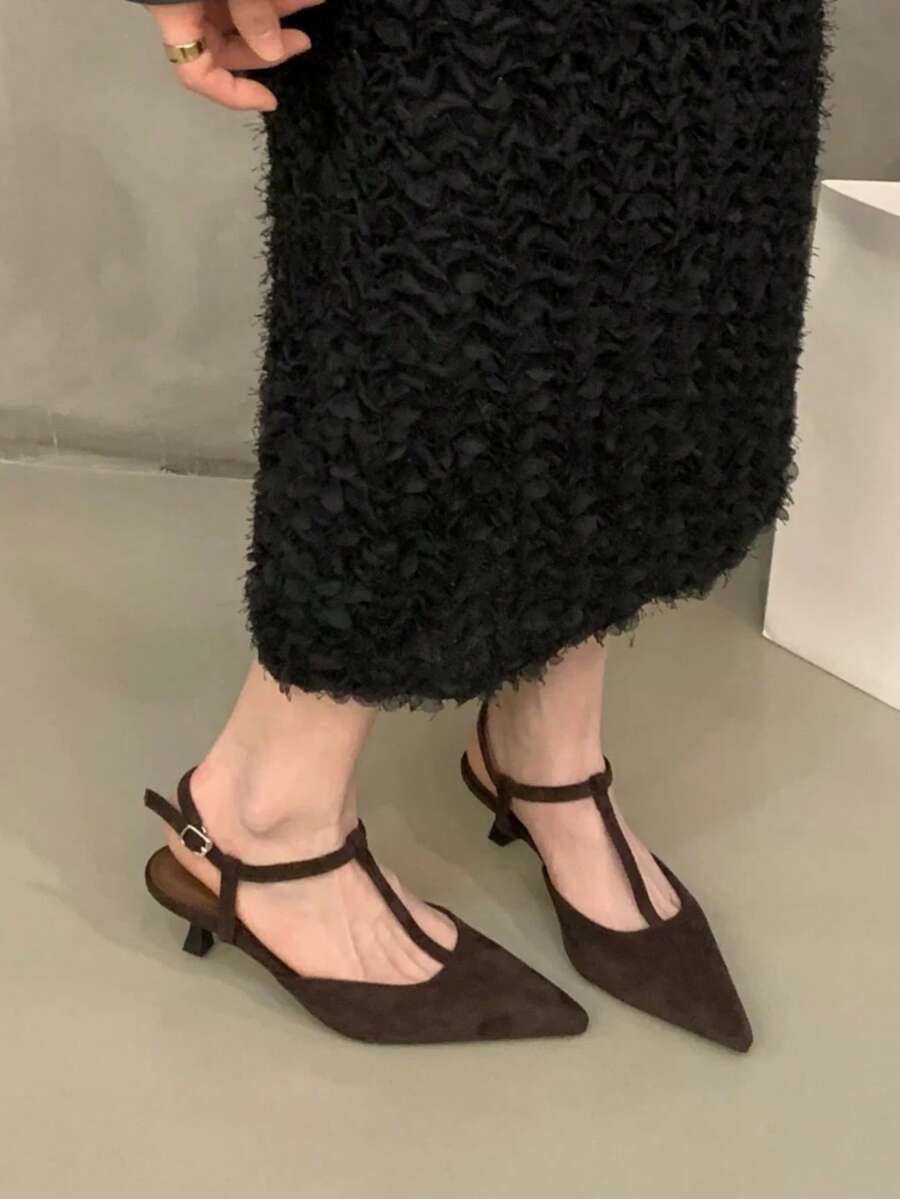 2026 Spring/Summer New Arrival Women's Gray-Brown Pointed Toe Mule Heels - Coffee Brown - View 1