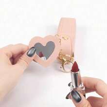 1PC Heart Mirror Makeup Pouch – A Thoughtful Gift For Her, Lipstick Storage Bag, Ideal For Travel Use - Red - View 5
