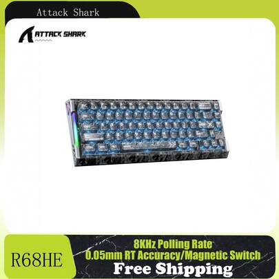  ATTACK SHARK R68HE 60% Wired Rapid Trigger 8K Mechanical RGB Gaming Keyboard With 0.005mm Accuracy,0.08ms Latency,256K Scan,Hall Effect Magnetic Switch,Carbon Fiber+CNC Aluminum Alloy For PC FPS