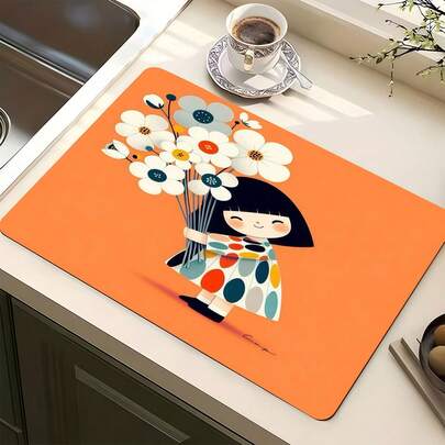 1件豹纹“妈妈”多用途吸水垫，涤纶防水台面保护垫，适用于厨房、餐桌、餐具晾干、洗衣机、咖啡机、浴室盥洗台、厨房配件、派对用品