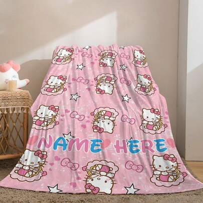 SANRIO 1pc Theme Flannel Blanket, Customizable Name, Featuring Various Expressions Of , Style - Suitable For All Seasons, Soft, Lightweight, Warm, Suitable For Sofa, Bed, Outdoor - Perfect Birthday And Holiday Gift For Family And Friends