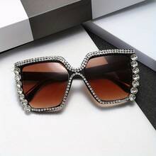 1 Pair Of Large Square Frame Diamond-Embellished Glasses For Women, Stylish And  Glasses, Suitable For Ladies' Fashion Looks In Summer - 粉色 - 查看 8
